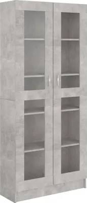 A tall, narrow cabinet with glass doors and shelves, shown against a white background.