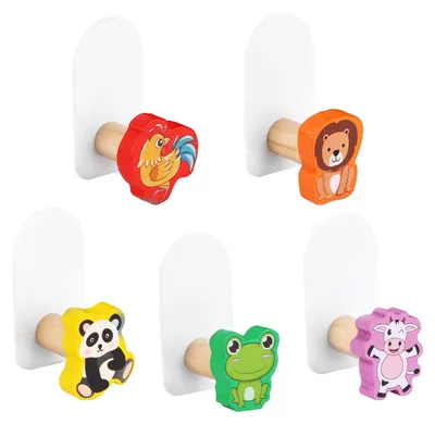 Kinderkleiderhaken aus Holz, 5 Stück, selbstklebend, Tiermotive