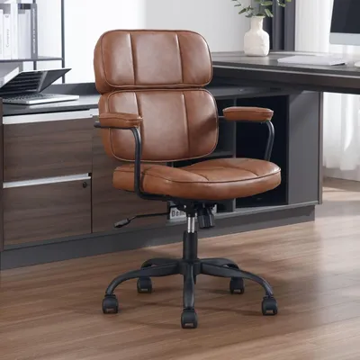 Imagen del producto de Silla ergonómica para escritorio en casa, tapizada en cuero sintético (PU), con altura ajustable, respaldo extendido y ruedas silenciosas