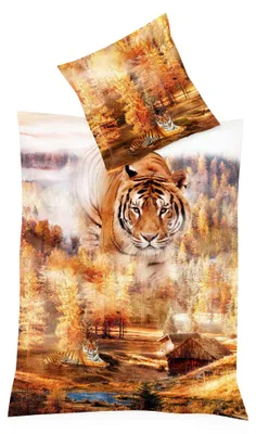 Produktbild von JACK by Kaeppel Mako Satin Digitaldruck Bettwäsche 2 tlg. Tiger Raubkatze Wald Wild Ocker Herbst Orange, Größe:135x200cm Bettwäsche