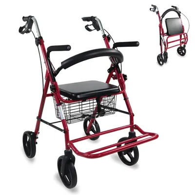 Image de Mobiclinic PRO, déambulateur avec siège, ultra-léger, fabriqué en aluminium, repose-pieds pliable, accoudoirs, panier, aide à la marche, Colón, couleur Bordeaux