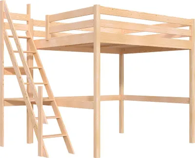 Produktbild von Hochbett 160x200 Sylvia mit Müllertreppe - Roh (ohne Lack)