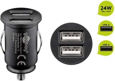 Produktbild von Goobay 69607 Dual-USB-Autoladegerät 4,8 A, 1 Stk. im Karton, Schwarz - kompakte Stromversorgung für Handys und Kleingeräte