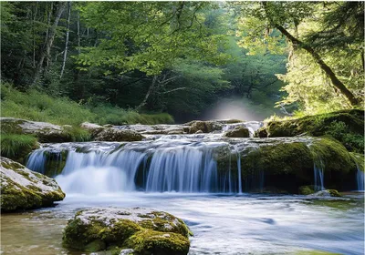 Produktbild von Fototapete 3D Effekt Wasserfall Wald Landschaft - 250x175 cm - inklusive kleister - Vlies Tapete - Vliestapete Wohnzimmer Schlafzimmer Küche Modern Wandtapete