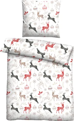 Produktbild von Traumhaft schlafen - Castell - Markenbettwäsche Feinbiber Bettwäsche 0306734 HIRSCHE WEIHNACHTEN color: weiss, size: 1x 135x200 cm + 1x 80x80 cm