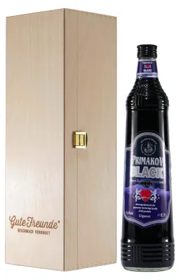 Produktbild von Primakov Black Brombeer-Likör mit Geschenk-Holzkiste