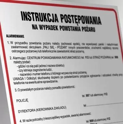 Obrázek produktu pro Instrukcja postępowania na wypadek pożaru