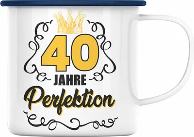 Produktbild von Trendation - 40. Geburtstag Frauen Emaille Tasse Geschenk Geschenkidee 40er Geburtstag Spruch Perfektion (Blau)