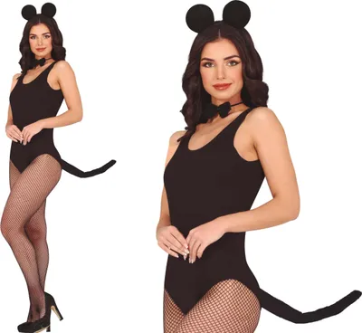 Produktbild von Tierische Karnevals-Glamour Maus Haarreif Schwanz Fliege Kostümset Elegant Schwarz Party Accessoire Verwandlung Kreativ Fantasie Accessoire Feier, Farbe: Schwarz