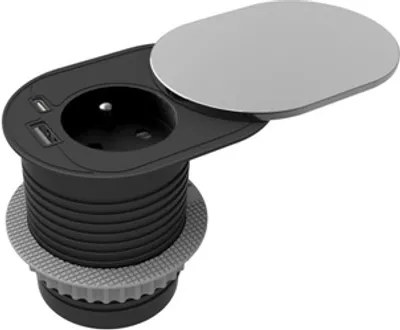 Obrázek produktu pro Zapuštěná zásuvka s posuvným víkem ORNO OR-GM-9042/G, 1x230V a 2xUSB (type A+C; PD20W), 1,9m, stříbrná