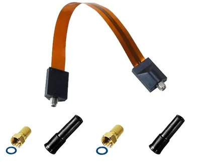 Produktbild von Premium Fensterdurchführung Flachkabel Fenster und Türen Slim 30 cm vergoldet mit 2 F-Stecker ,2-Gummitülle
