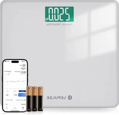 Produktbild von Digitale Körperwaage 250 kg mit Gewichts- und Körperfett-App sowie BMI-Anzeige mit Bluetooth-Verbindung und plattformübergreifender Kompatibilität.