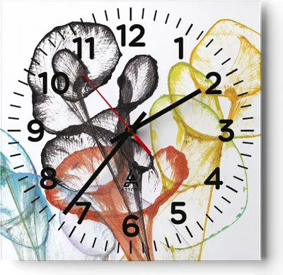Produktbild von Wanduhr - Quadrat - Glasuhr - Blumen Abstraktion Surrealismus - 40x40cm - Schleichendes Uhrwerk - Lautlos - zum Aufhängen bereit - Dekoration Modern - Wanddekoration aus Glas - C4AC40x40-4444