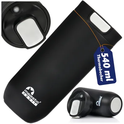 Image de Tasse thermos Majestic Sport Bullet 540 ml, tasse à café à emporter 100 % étanche, garde au chaud pendant au moins 6 heures, sans BPA - Acier inoxydable fin Noir