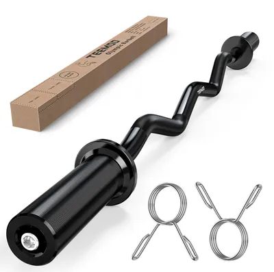 Imagen del producto de Barra EZ para levantamiento de pesas, de 120 cm, con 2 abrazaderas de seguridad, ideal para entrenamiento con pesas