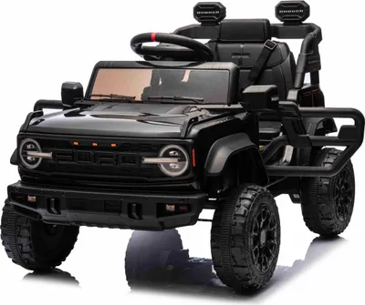 Immagine prodotto di Veicolo elettrico per bambini Ford Bronco a trazione posteriore, omologato (monoposto), nero, batteria al litio, elevata altezza da terra, sedile largo, sospensione sull'asse posteriore, telecomando a 2,4 GHz, lettore MP3 con porta USB, illuminazione a LED