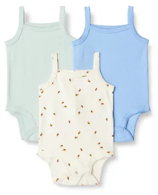 Productafbeelding van A. Essentials Baby - Body's zonder mouwen voor meisjes, 3-pack, korenbloemblauw/lichtblauw