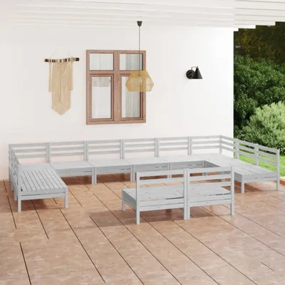 Produktbild von 12-tlg. Garten-Lounge-Set Weiß Massivholz Kiefer 3083455