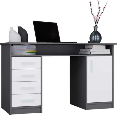 Produktbild von Schreibtisch ADA Anthrazitweiß 125 cm 4 Schubladen Schrankregale für Büro Laptopzimmer