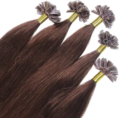 Produktbild von hair2heart Premium Extensions Echthaar Bondings glatt - 25 Strähnen 0.8g 50cm 4/77 mittelbraun braun-intensiv