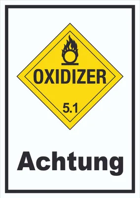 Produktbild von Schild Oxidierend wirkend Achtung Oxidizer entzündend hochkant A6 Rückseite selbstklebend