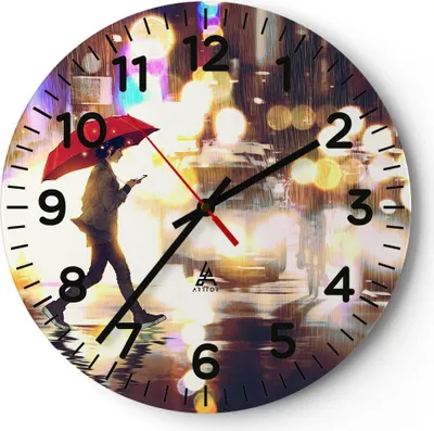 Produktbild von Wanduhr - Rund - Glasuhr - Stadt Straße Nacht - 30x30cm - Schleichendes Uhrwerk - Lautlos - zum Aufhängen bereit - Dekoration Modern - Wanddekoration aus Glas - C4AR30x30-4016
