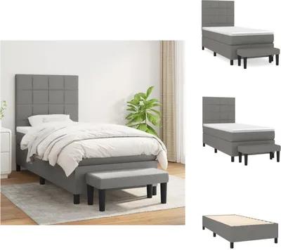 Produktbild von vidaXL Boxspringbett mit Matratze Dunkelgrau 90x200 cm Stoff -  Betten & Bettgestelle