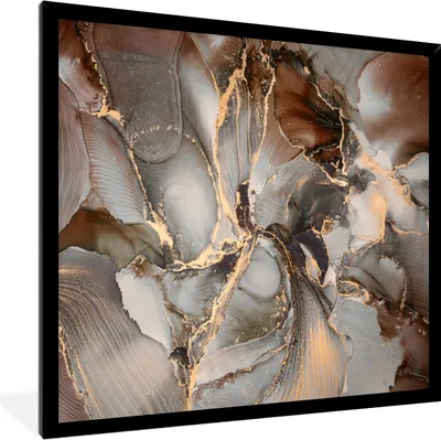Produktbild von MuchoWow® Gerahmtes Poster Grau - Gold - Marmor 40x40 cm - Poster mit Schwarzem Bilderrahmen Wandposter Rahmen Foto Bilder - Mit Rahmen - Wanddekoration Schlafzimmer