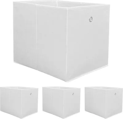 Obrázok produktu pre sada 4 skladacích boxov s policovou vložkou v bielej farbe 33x38x33 cm (ŠxHxV) kovová rukoväť