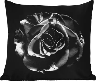 Produktbild von MuchoWow® Outdoor Kissen - Blumen - Rose - Schwarz - Weiß - Botanisch - 40x40 cm - Wetterfest - Lounge Kissen - Kopfkissen - Interieur - Polster mit Bild
