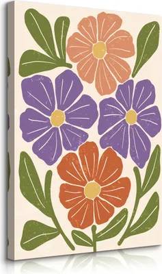 Produktbild von Muralo Leinwandbild Canvas für Wohnzimmer bunte BLUMEN Blätter Pflanzen Boho Br. 60cm x Hö. 90cm