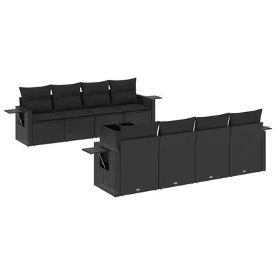 Produktbild von 9-tlg. Garten-Sofagarnitur mit Kissen Schwarz Poly Rattan