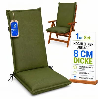 Produktbild von Pillows24 - Hochlehner Auflagen 120x50x8 cm | Bequeme & Wetterfeste Gartenstuhlauflagen | Polster Sitzkissen für  Gartenmöbel |   EU | Grün