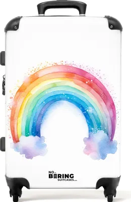 Produktbild von NoBoringSuitcases.com - Großer Koffer weiß - Kinderkoffer Regenbogen Mädchen - Reisekoffer mit 4 Rädern leicht - Trolley auf Rädern 72 Liter - Rollkoffer große Kinder - Geräumige Gepäckkoffer 20kg groß - Hartschalenkoffer mittelgroß - Reisekoffer mittelKoffer Mittelgroß 67x43x25 cm, 72L,
