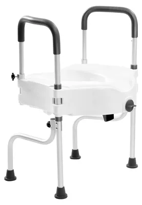 Obrázek produktu pro Zvedák na toaletu – výškově nastavitelný, 44–54 cm – polstrované opěrky rukou – pomůcka pro vstávání – polstrované sedadlo – hliník – bílá barva