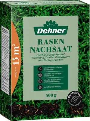 Produktbild von Dehner Saatgut Rasen-Nachsaat, Trockenrasen, hochwertige Saatgutmischung, raschwüchsig / schnellkeimend, 300 g, für ca. 25 m²