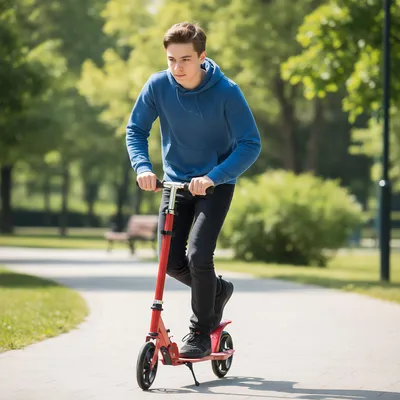 Produktbild von Big Wheel Scooter bis 100kg,Klapproller für Jugendliche und Erwachsene,Cityroller mit Große Räder, Rutschfestes Tretroller Rot