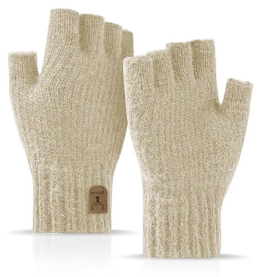 Produktbild von Fingerlose Handschuhe Winter Warm Strick für Herren Damen Beige