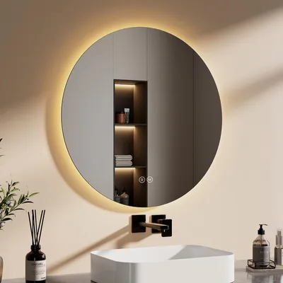 Produktbild von EMKE LED Badspiegel Rund 70 cm Durchmesser LED Spiegel Badezimmerspiegel mit Beleuchtung 3 Lichtfarbe 3000-6500K Dimmbar Lichtspiegel