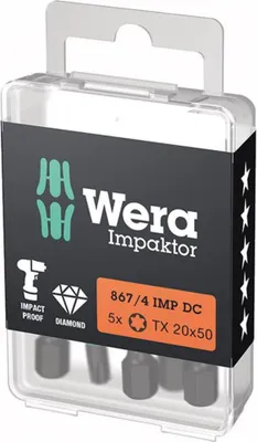 Produktbild von Bit Impaktor 1/4" DIN 3126 E6,3 T20x50mm 5er Pack Wera | 4013288223982