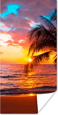 Produktbild von MuchoWow® Poster Palme - Sonnenuntergang - Strand - Meer - Horizont 20x40 cm - Plakat - Foto