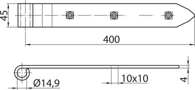 Produktbild von Verstärktes Scharnierband 400/45 mm, schwarz, ohne Haken, Durchmesser 14 mm