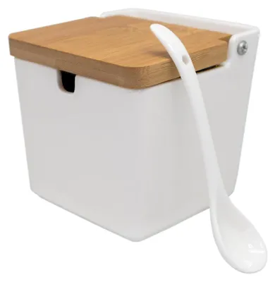 Zdjęcie produktu dla Nerthus Solniczka porcelanowa duża z drewnianą pokrywką