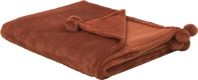 Zdjęcie produktu dla BELIANI Koc złoty brąz narzuta z pomponami 200 x 220 cm na łóżko sofę akcesoria dekoracyjne