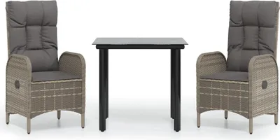 Produktbild von vidaXL 3-tlg. Garten-Essgruppe mit Kissen Schwarz und Grau Poly Rattan