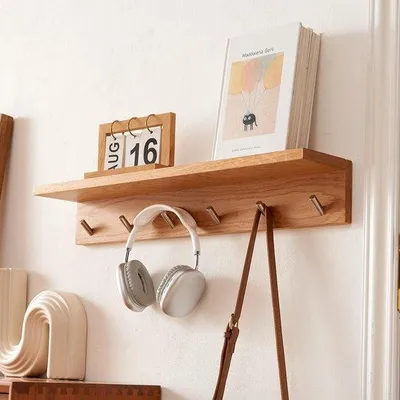 Produktbild von Famanu Wandgarderobe mit Ablage und 5 Haken - 50 cm - Massivholz
