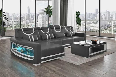 Produktbild von Couch Ecksofa L Form Liege Schwarz Modern Ledersofa Sofas Couchen