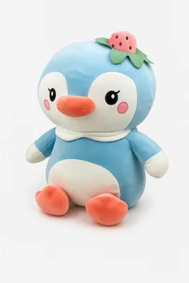 Produktbild von Plüschtier Pinguin 45 cm blau mit Erdbeere – Weiches Kuscheltier, großes Stofftier