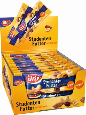 A display box filled with individual snack bars.