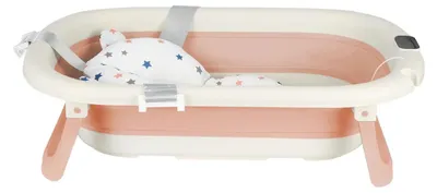 Image de Baignoire pour bébé - Pliable - Thermomètre numérique - Avec coussin de bain - Pour les 0 à 6 mois - Plastique PP - Rose